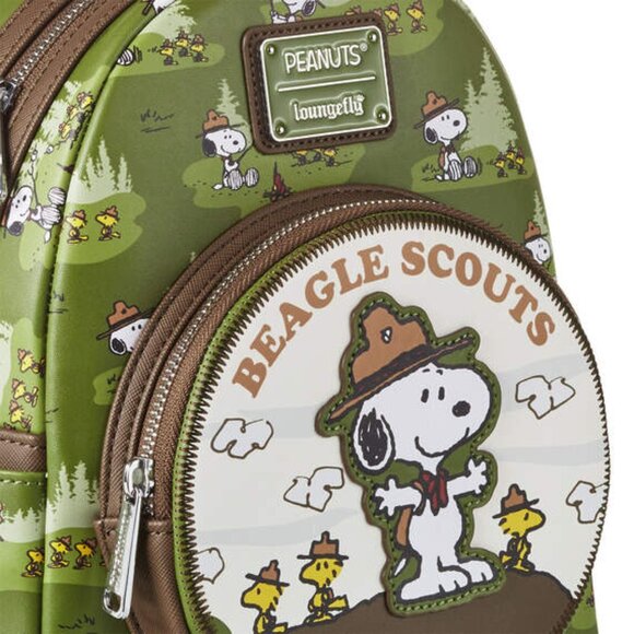 Loungefly Peanuts Snoopy Beagle Scouts Mini Green Backpack New Sealed - Picture 11 of 15